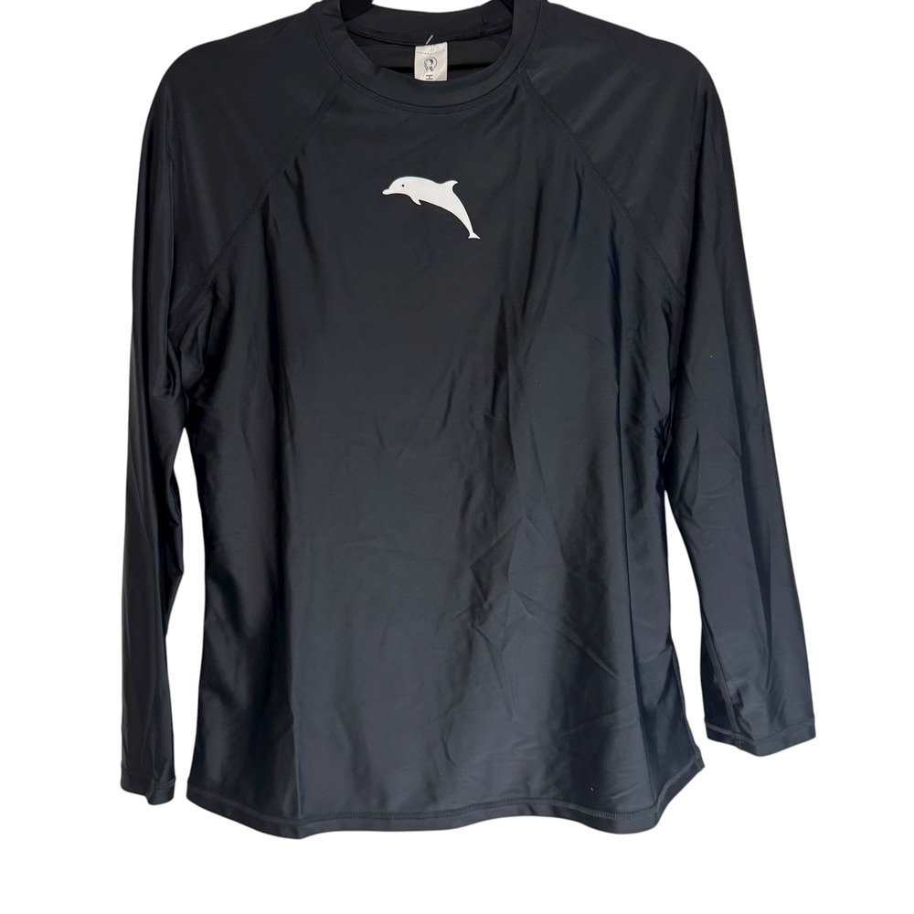 HALCURT Womens Black Long Sleeve Dolphin Rash Guard Swim Shirt UPF 50 L